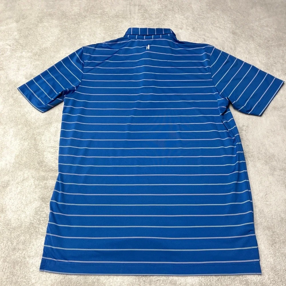 Johnnie-O Polo Shirt Performance Striped Short Sleeve Blue Golf Mens Medium